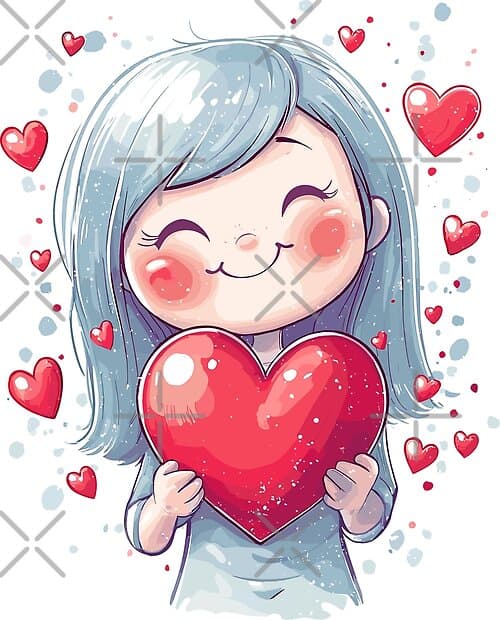 Adorable Girl Holding Heart Cartoon Love Design