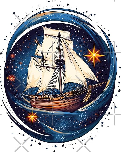 Sailing Ship In The Stars Cosmic Nautical Adventure Design