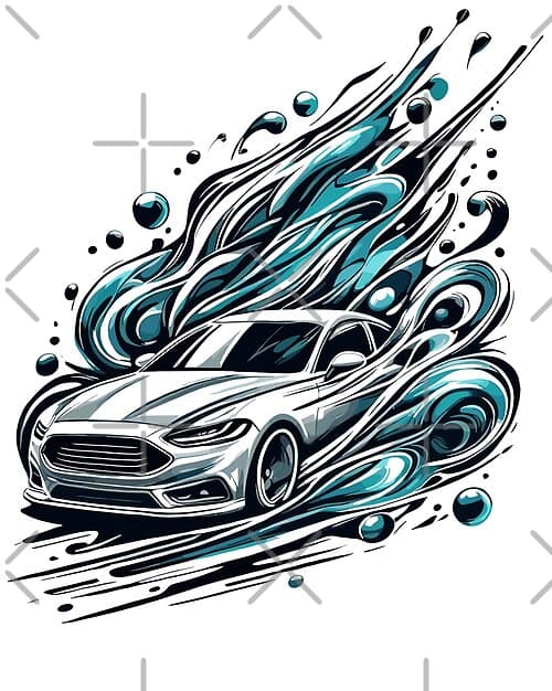 Modern Sports Car in Dynamic Swirling Art
