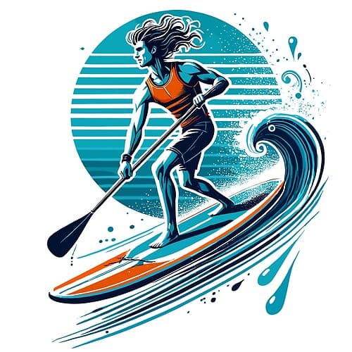 Vibrant Paddleboarding Adventure with Sunset and Waves