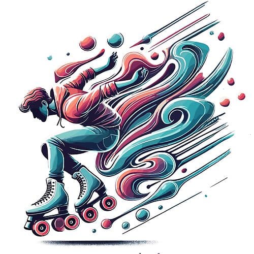 Vibrant Roller Skating Art with Abstract Swirls