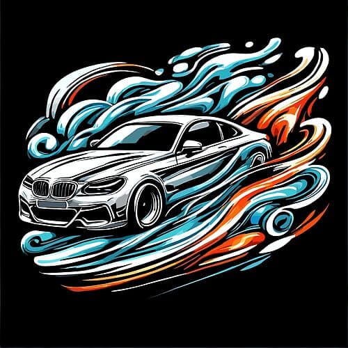 Dynamic White Sports Car in Vibrant Abstract Motion