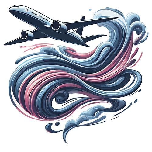 Airplane in Motion with Abstract Cloud Swirls