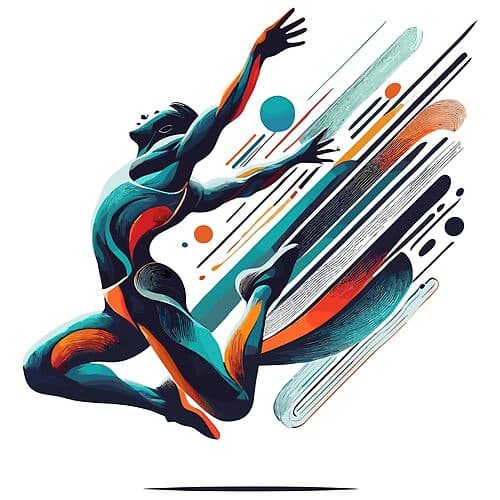 Energetic Movement Art with Leaping Athlete and Vibrant Colors