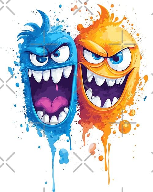 Bold Blue And Orange Splatter Monster Duo Fun Design