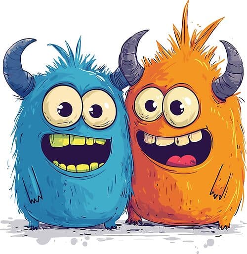 Cute Monster Friends Blue And Orange Furry Creature Design