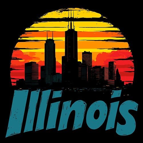 Vibrant Illinois Sunset Skyline Graphic Print Unisex Tee