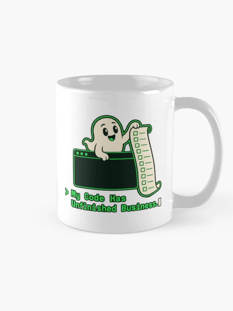 My Code Has Unfinished Business Ghost Programmer Halloween on a Mug