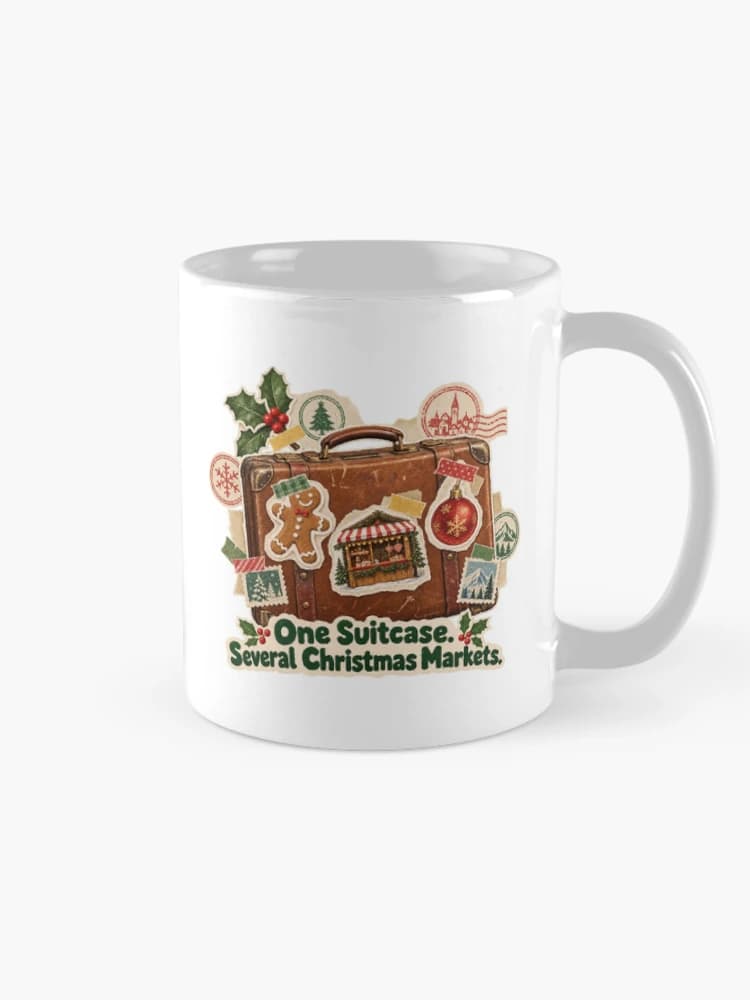 One Suitcase Several Christmas Markets Travel Scrapbook Collage on a Mug