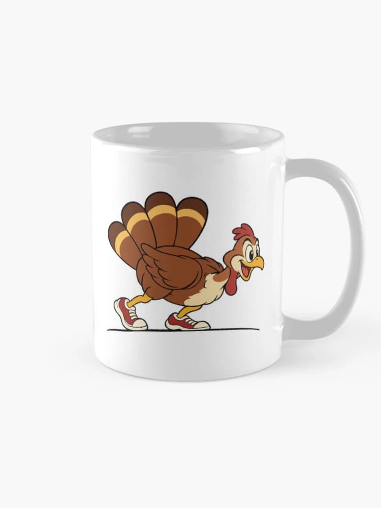 Running Turkey Sprinter Cartoon Thanksgiving Mascot on a Mug