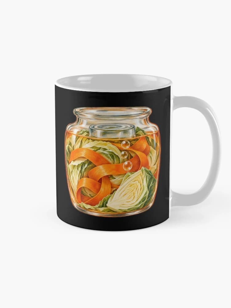 Fermentation Crock with Cabbage and Carrot Sauerkraut Art on a Mug
