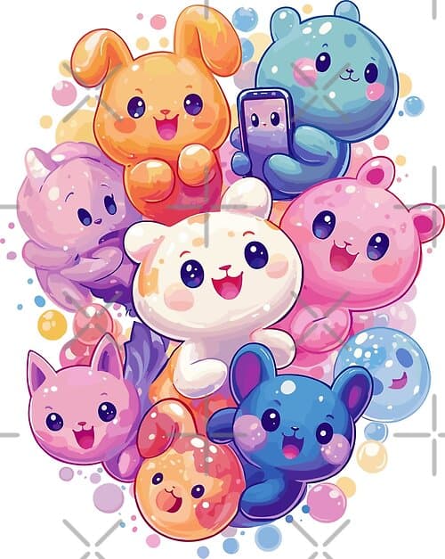 Adorable Kawaii Animal Friends Colorful Bubble Design