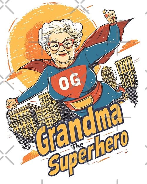 "OG" Superhero Grandma Cartoon Illustration