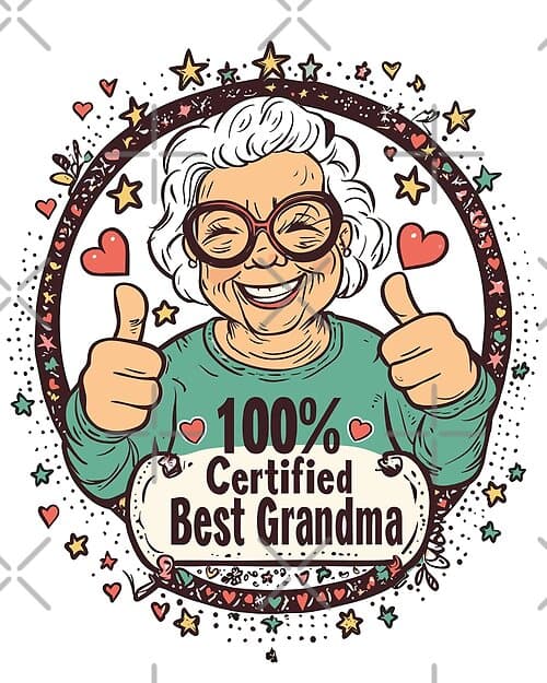 Fun "100% Certified Best Grandma" Thumbs-Up Illustration