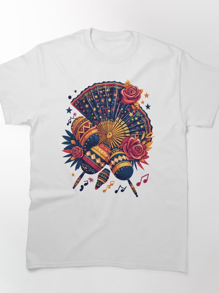 Vibrant Fiesta Fan Maracas And Roses Mexican Celebration Design