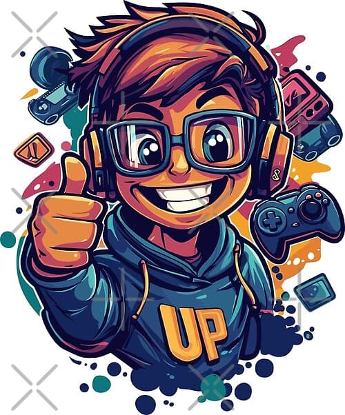 Gamer Thumbs Up Headset Gaming Controller Cartoon Style Design