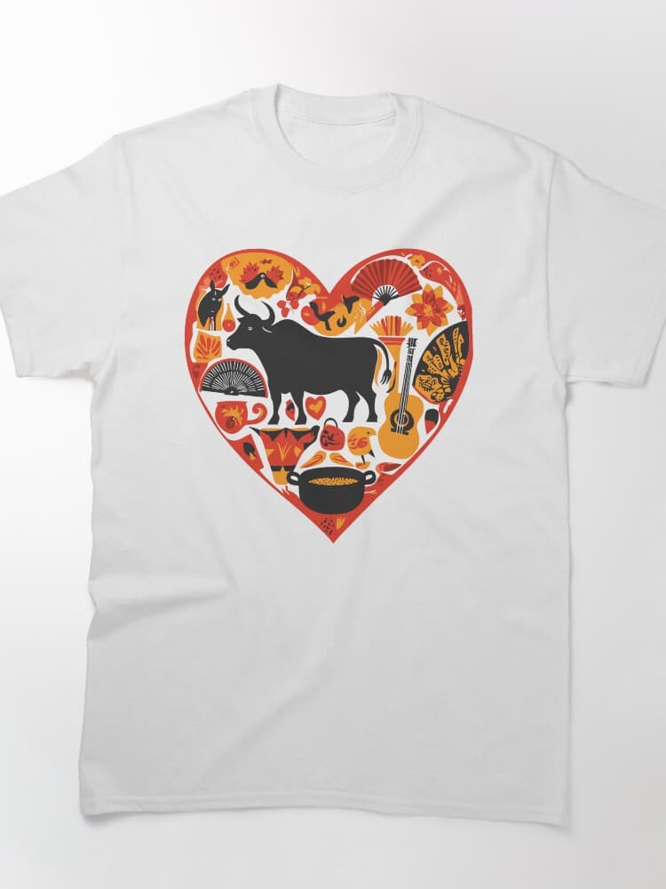 Spanish Culture Heart Design With Bull Guitar Fan And Flamenco Elements