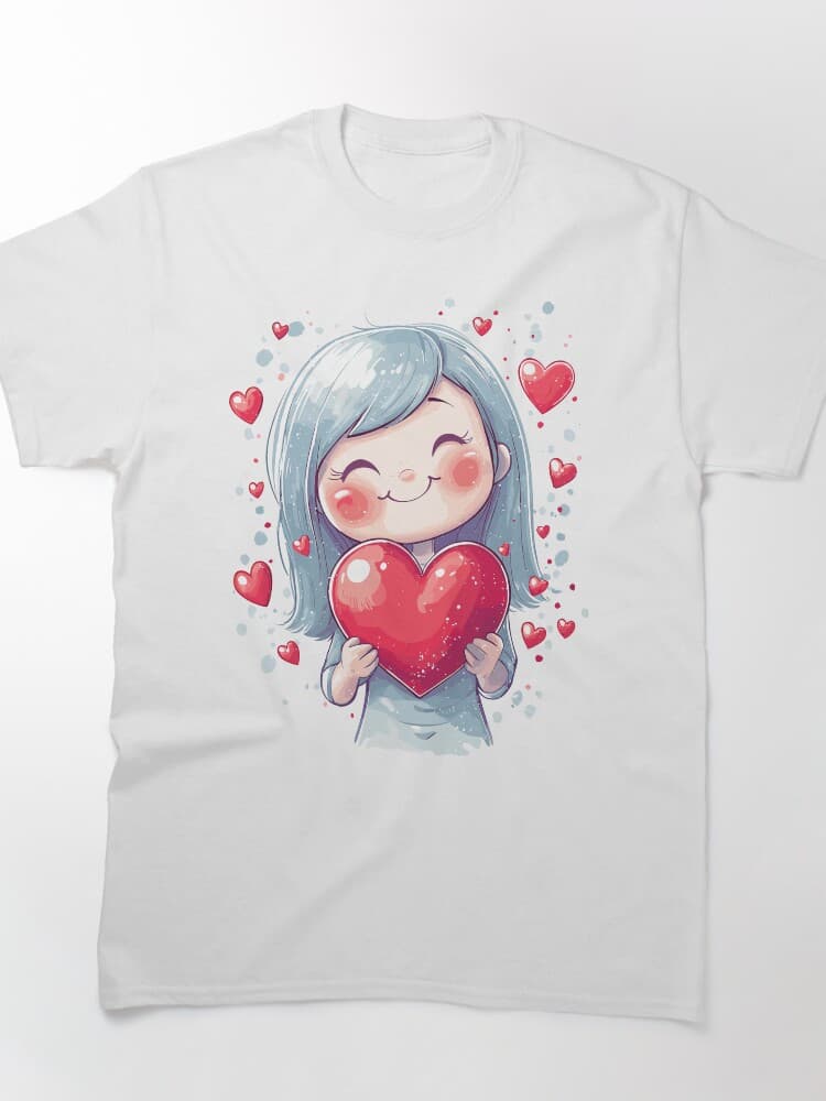 Adorable Girl Holding Heart Cartoon Love Design