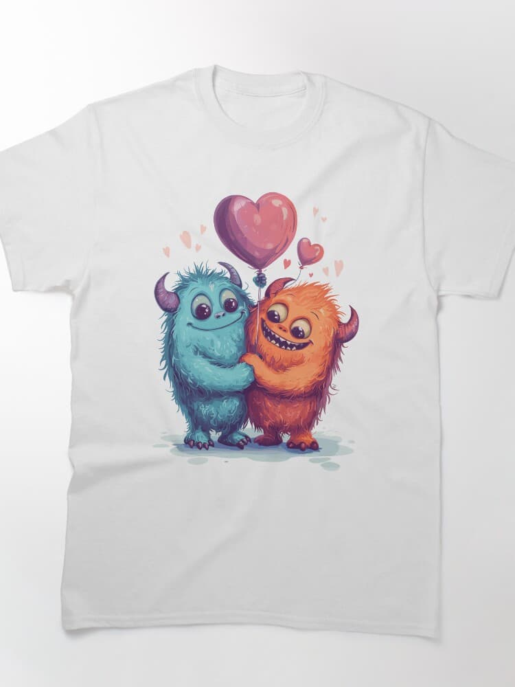 Adorable Monster Couple With Heart Balloon Cute Love Design