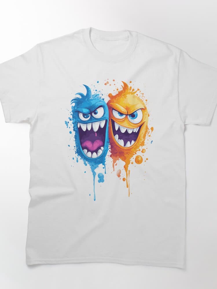 Bold Blue And Orange Splatter Monster Duo Fun Design