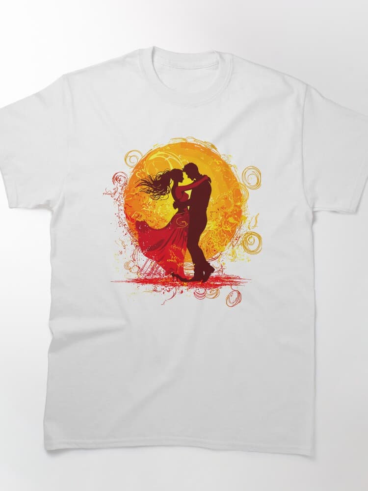 Romantic Couple Dancing Silhouette Against Fiery Sunset Design