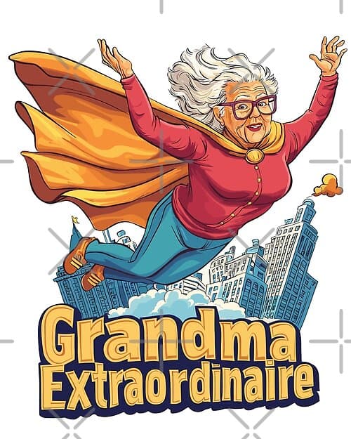 "Grandma Extraordinaire" Flying Superhero Illustration