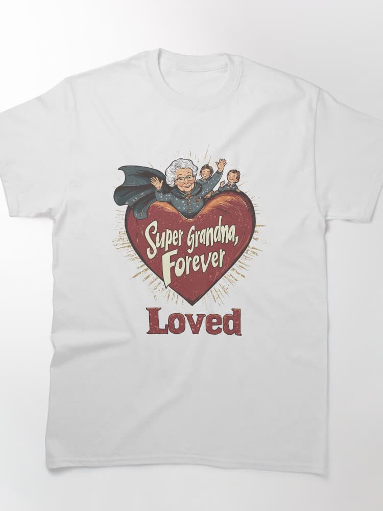 "Super Grandma, Forever Loved" with Heart and Family Illustration