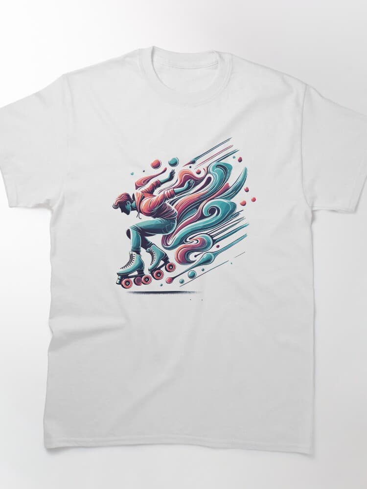 Vibrant Roller Skating Art with Abstract Swirls