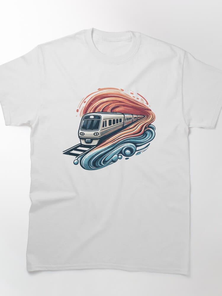 Express Train Racing Through Abstract Waves