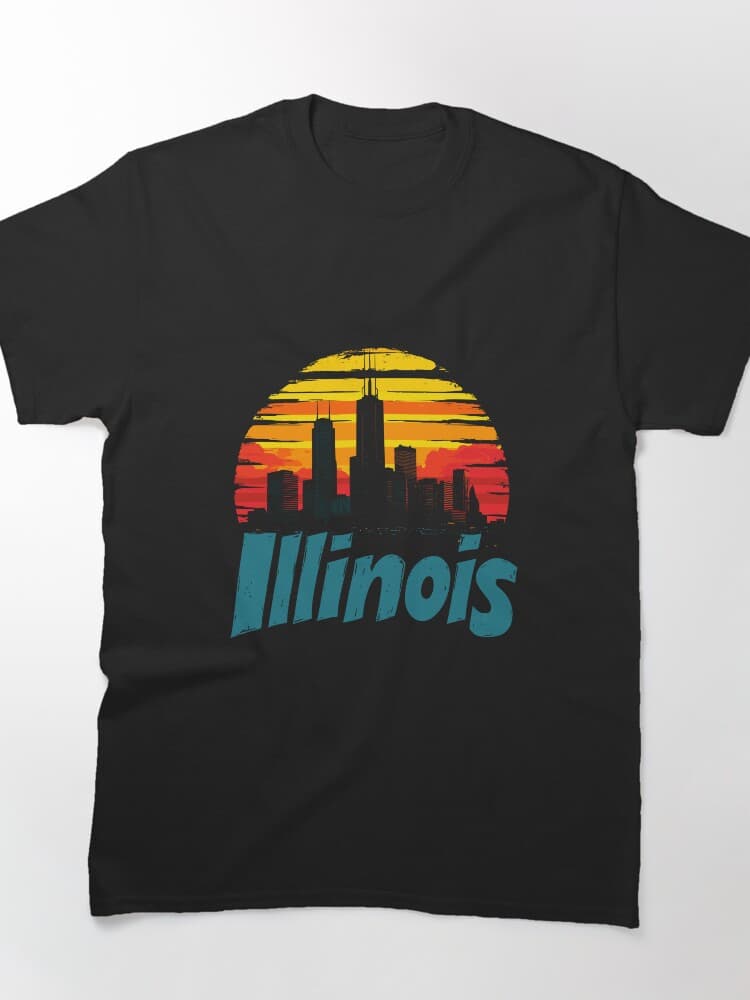 Vibrant Illinois Sunset Skyline Graphic Print Unisex Tee