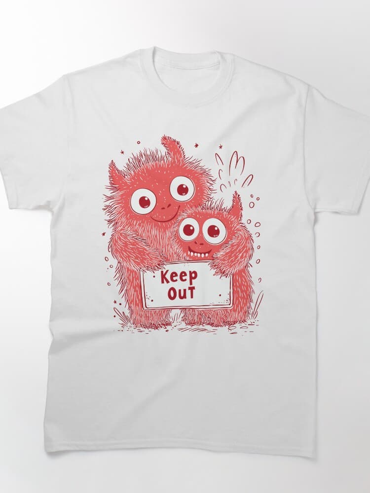 Cute Monsters Holding Keep Out Sign Halloween Fun Design