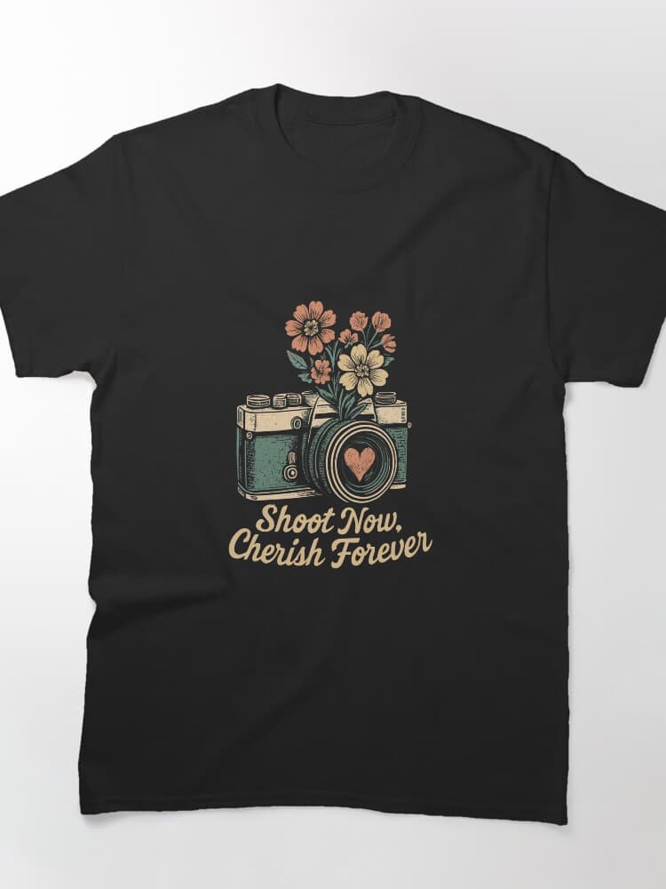 Shoot Now, Cherish Forever with Floral Camera Design Unisex Tee