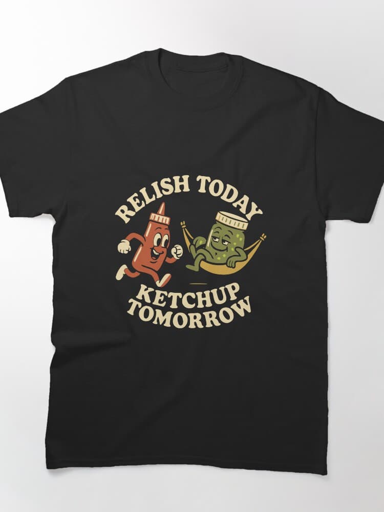 Whimsical Ketchup And Pickles Graphic Print Tee For Food Lovers