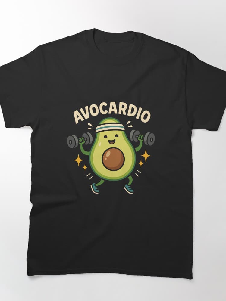 Humorous Avocado Lifting Weights Graphic Tee for Fitness Lovers