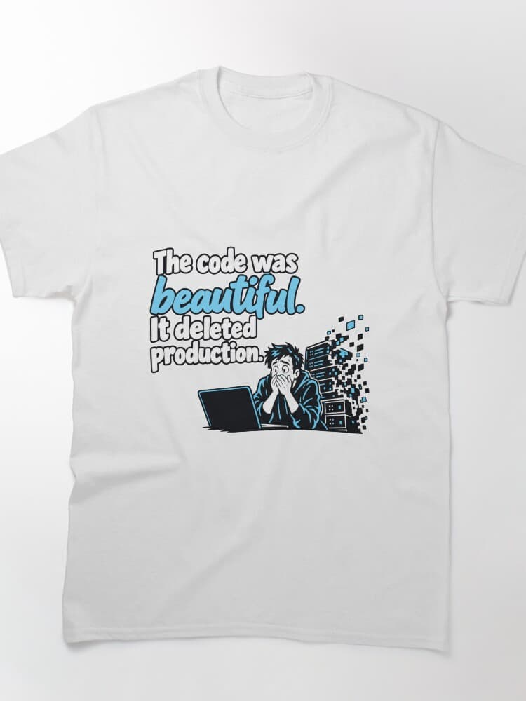 The Code Was Beautiful It Deleted Production Comic – Bugs, Tests and Hallucinations design