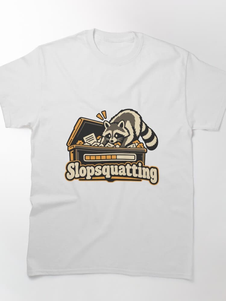 Slopsquatting Raccoon Dependency Check Graphic – AI Hype and Reality Check design