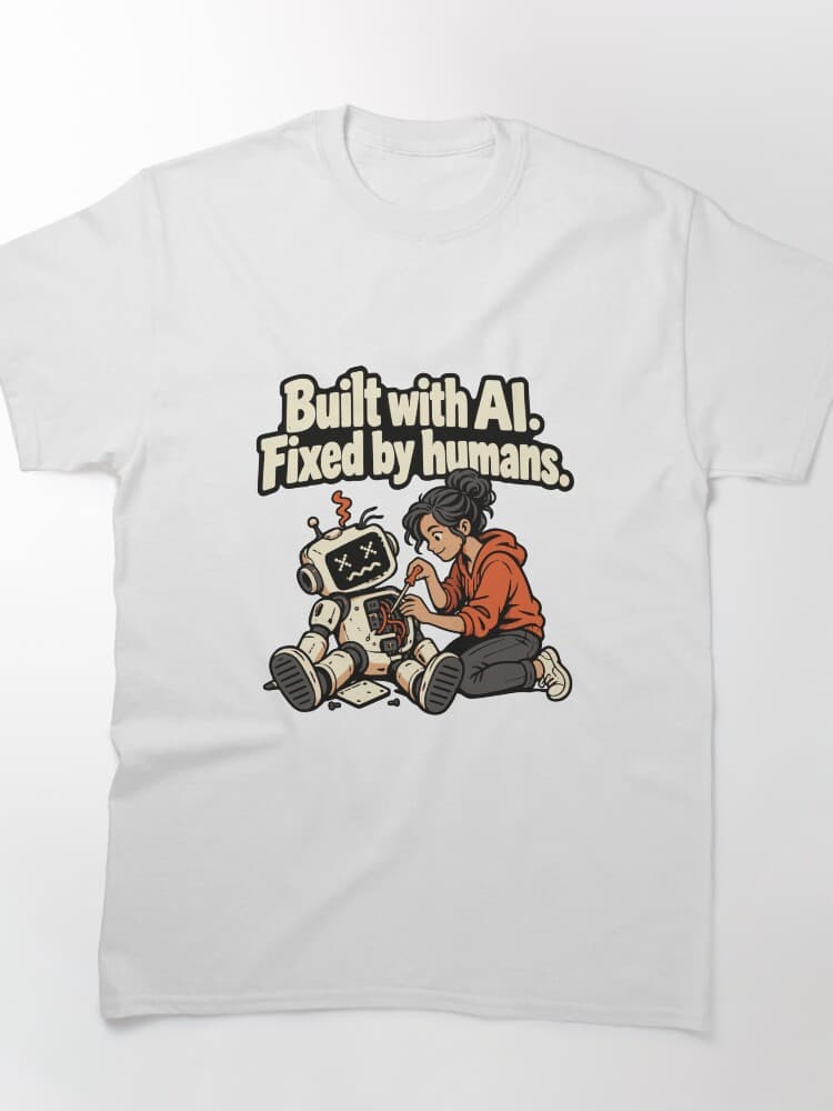 Built with AI, Fixed by Humans Comic Design – AI Hype and Reality Check design