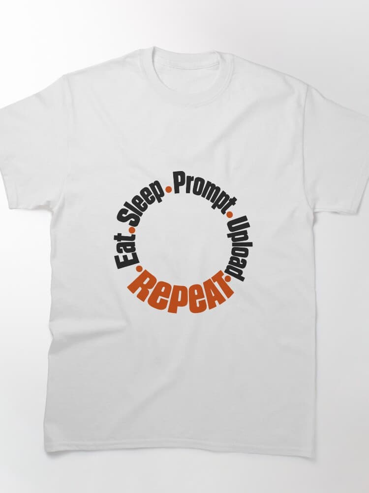 Eat Sleep Prompt Upload Repeat Circular Typography AI Humor design