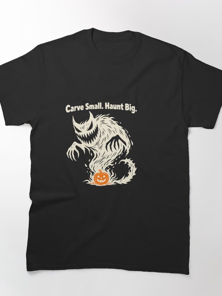 Carve Small. Haunt Big. Jack-O'-Lantern Shadow Linocut Halloween design