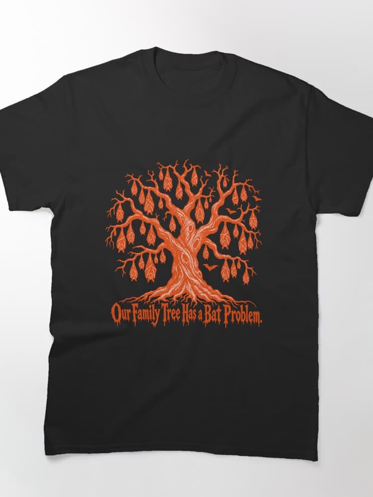 Our Family Tree Has a Bat Problem Halloween Bats Linocut Humor design