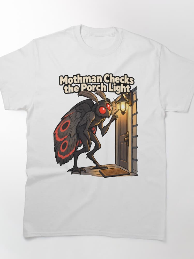 Mothman Checks the Porch Light Cryptid Comic Humor design