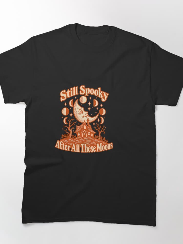 Still Spooky After All These Moons Vintage Halloween Linocut design