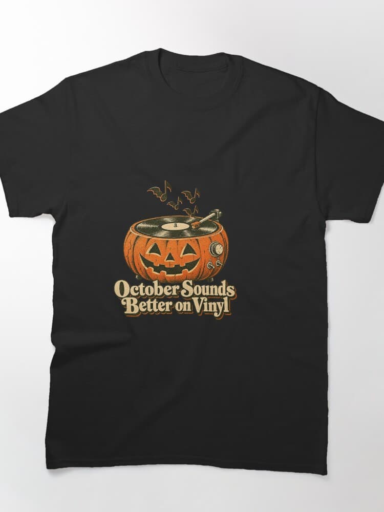 October Sounds Better on Vinyl Pumpkin Record Player Halloween design