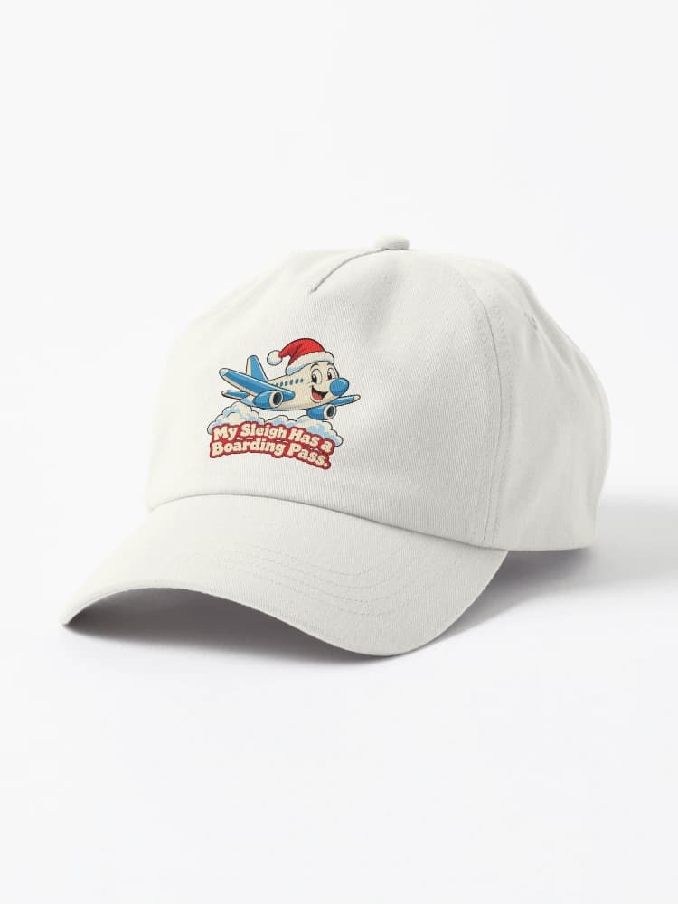 My Sleigh Has a Boarding Pass Cartoon Airplane Christmas Travel on a Hat