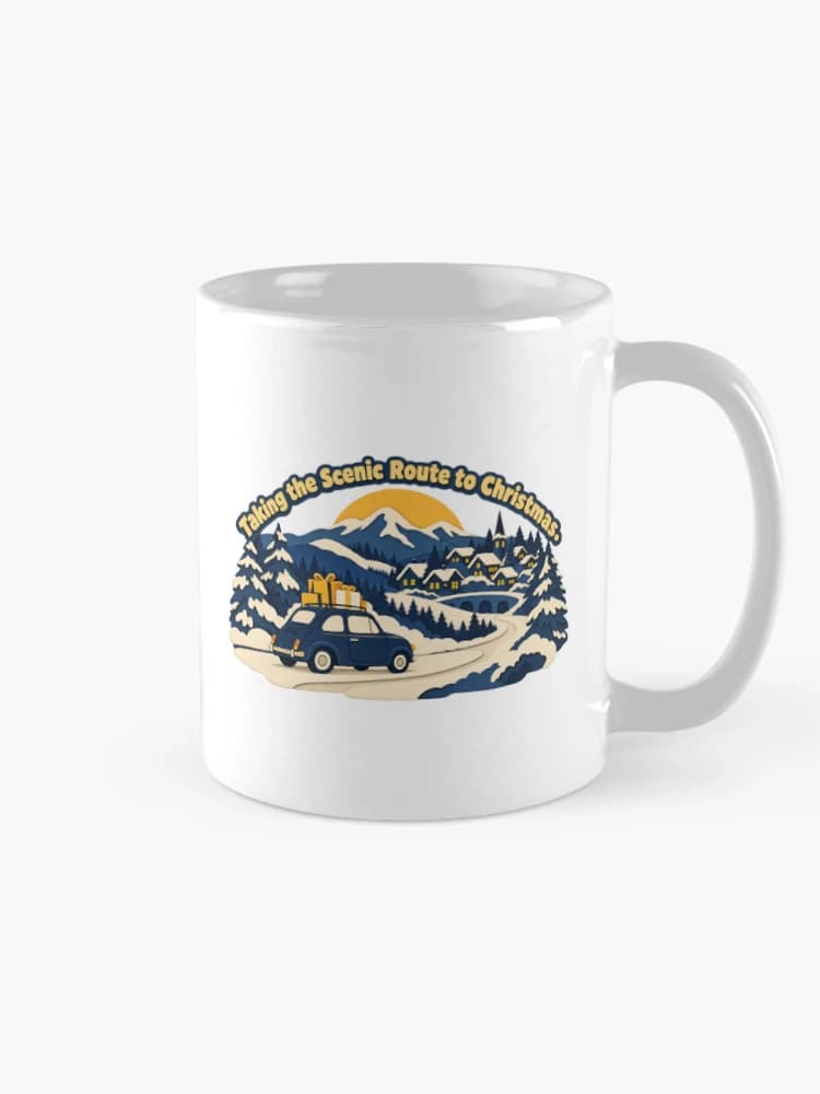 Taking the Scenic Route to Christmas Winter Road Trip Travel Art on a Mug