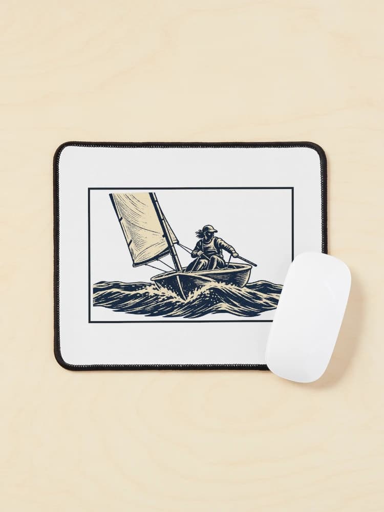Dinghy Sailing Bow View Small Sailboat Carved Print Style on a Mouse pad