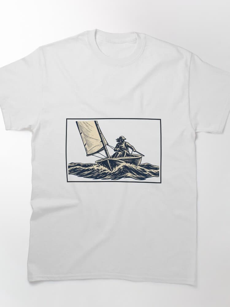 Dinghy Sailing Bow View Small Sailboat Carved Print Style – Outdoors and Nature design
