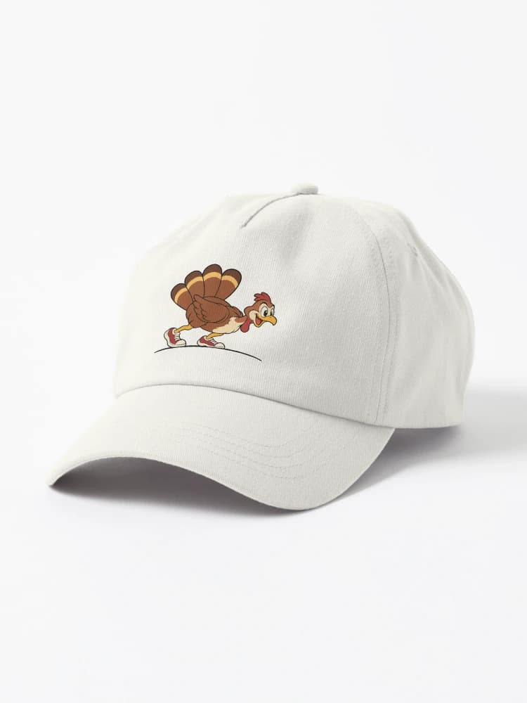 Running Turkey Sprinter Cartoon Thanksgiving Mascot on a Hat