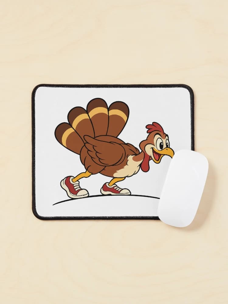 Running Turkey Sprinter Cartoon Thanksgiving Mascot on a Mouse pad