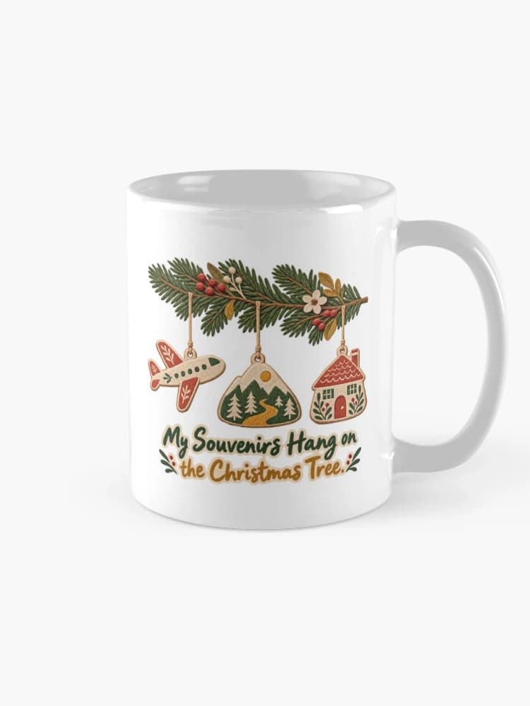 My Souvenirs Hang on the Christmas Tree Travel Ornaments Folk Art on a Mug